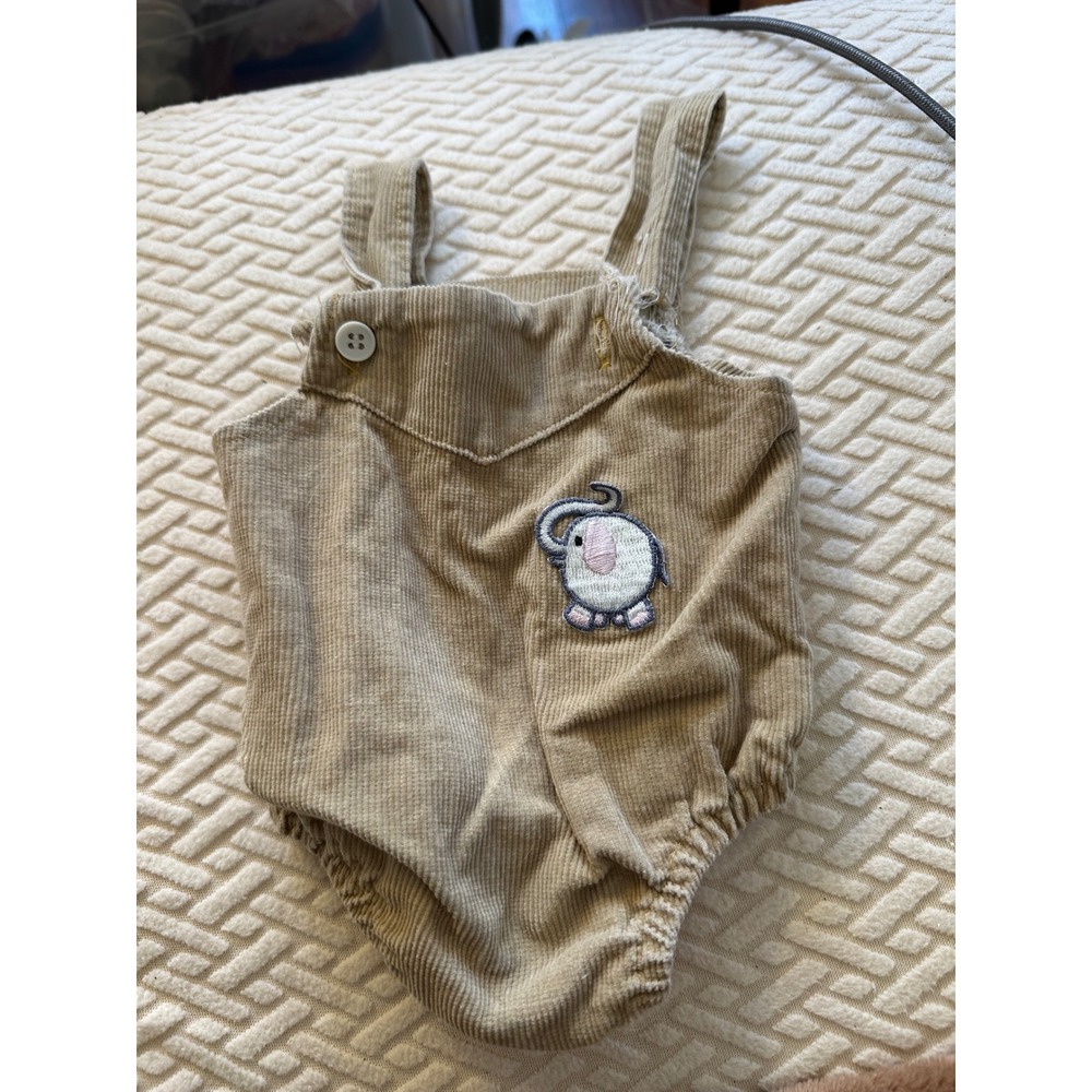 Cabbage Patch Kids Beige Corduroy Overalls Elephant Romper Coleco Vtg 1980s READ